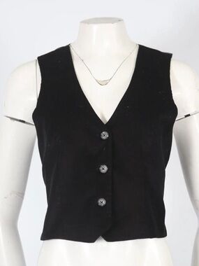 StRoche Black Women's Button Front Vest James Waistcoat XS